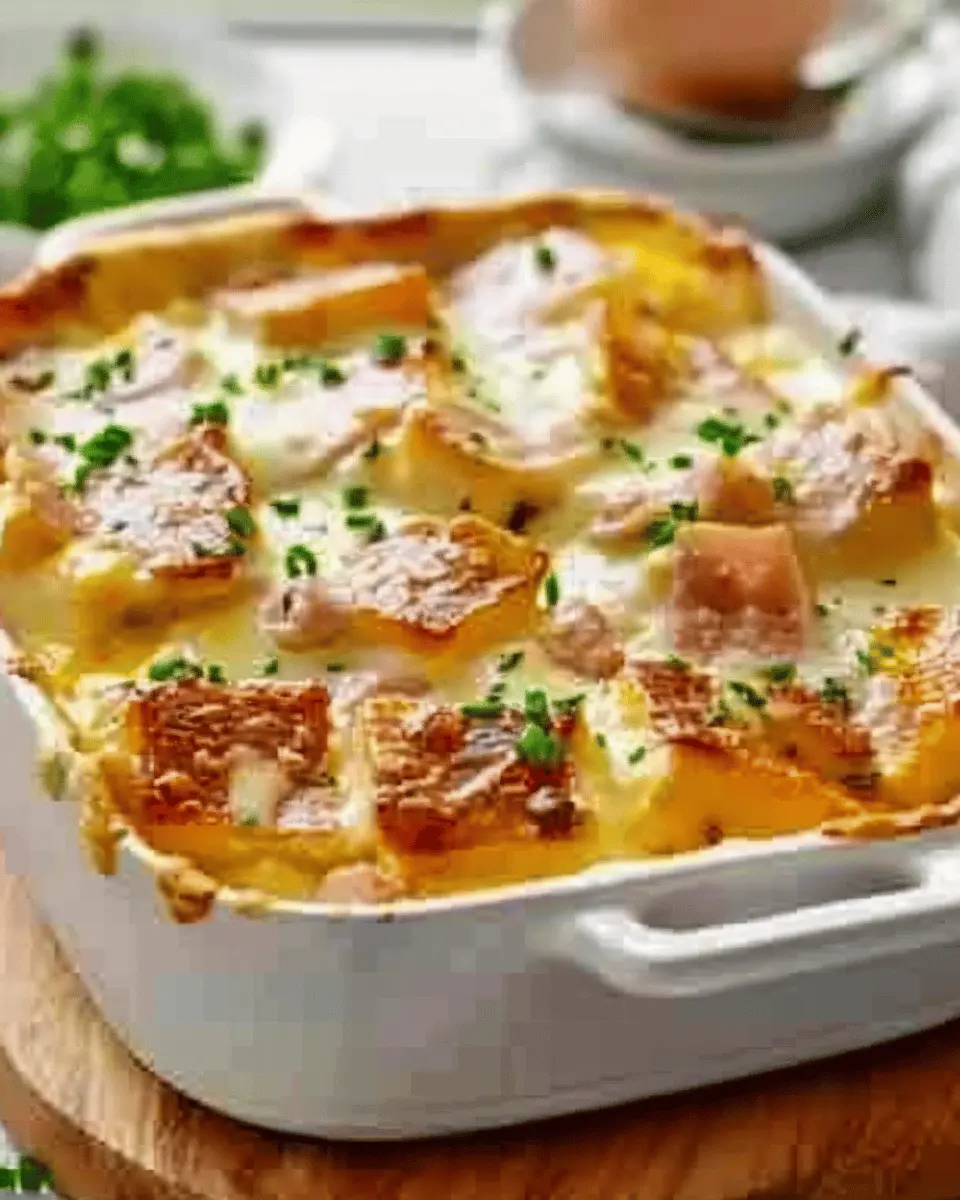 Eggs Benedict Casserole: Indulgent Turkey Bacon & Chicken Ham Delight