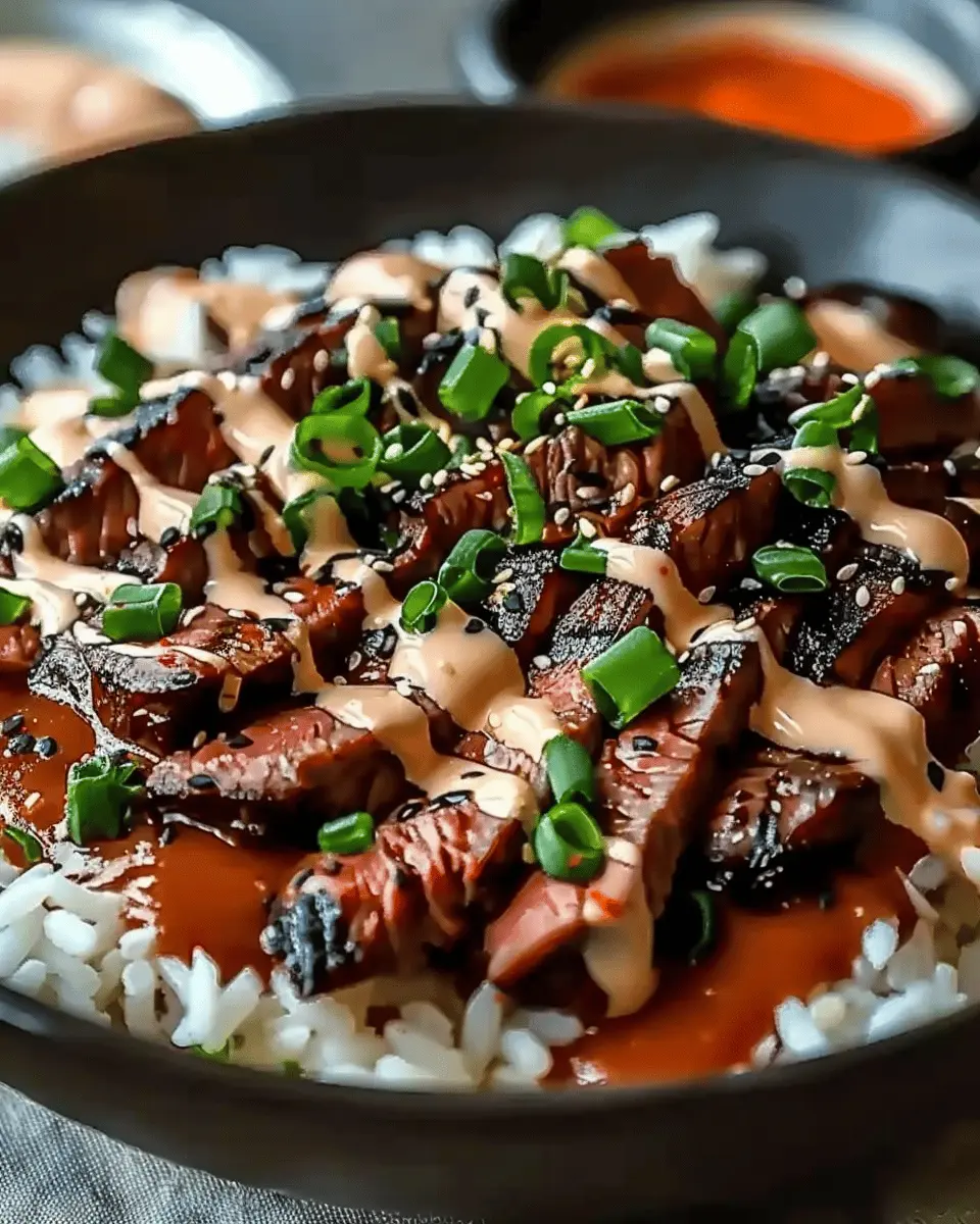 Korean BBQ Steak Rice Bowls with Spicy Cream Sauce: A Juicy Delight