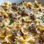 Creamy Parmesan Garlic Beef Bowtie Pasta