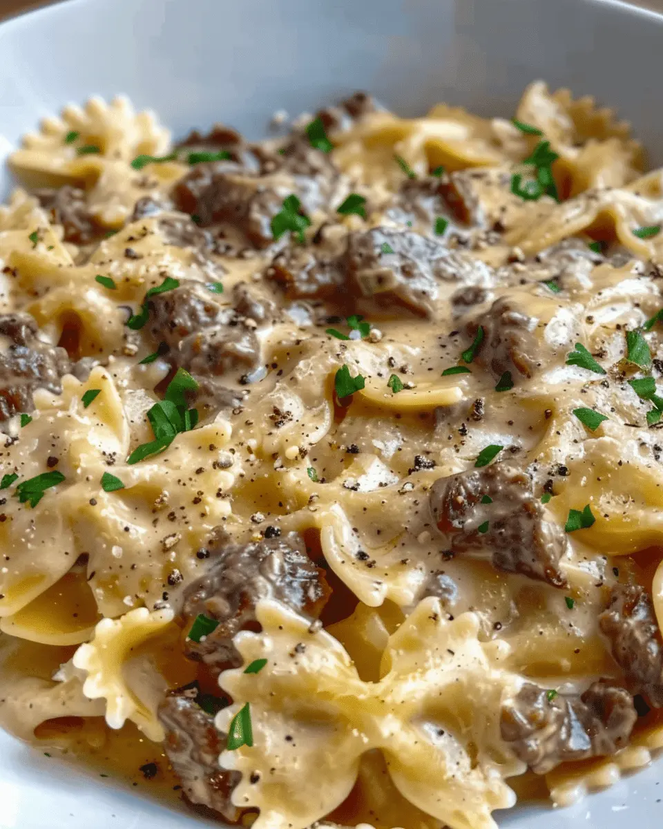 Creamy Parmesan Garlic Beef Bowtie Pasta You’ll Crave Again