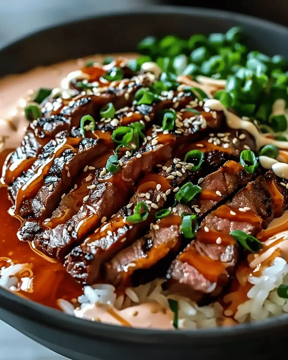 Korean BBQ Steak Rice Bowls: Indulgent Bowls with Spicy Cream Sauce
