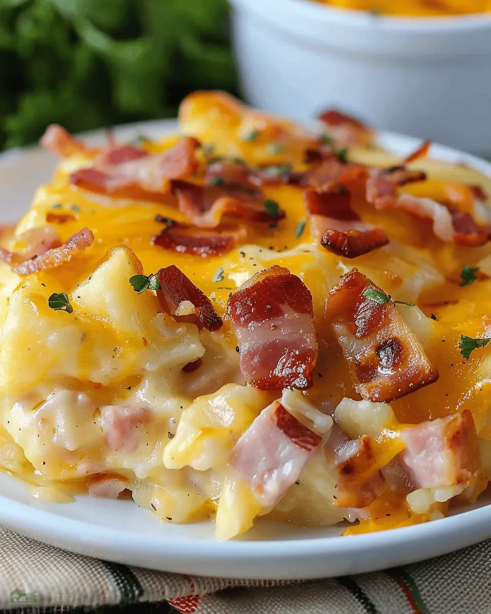 Ham Bacon Cheesy Potatoes with Chicken Ham and Turkey Bacon for Cozy Dinners