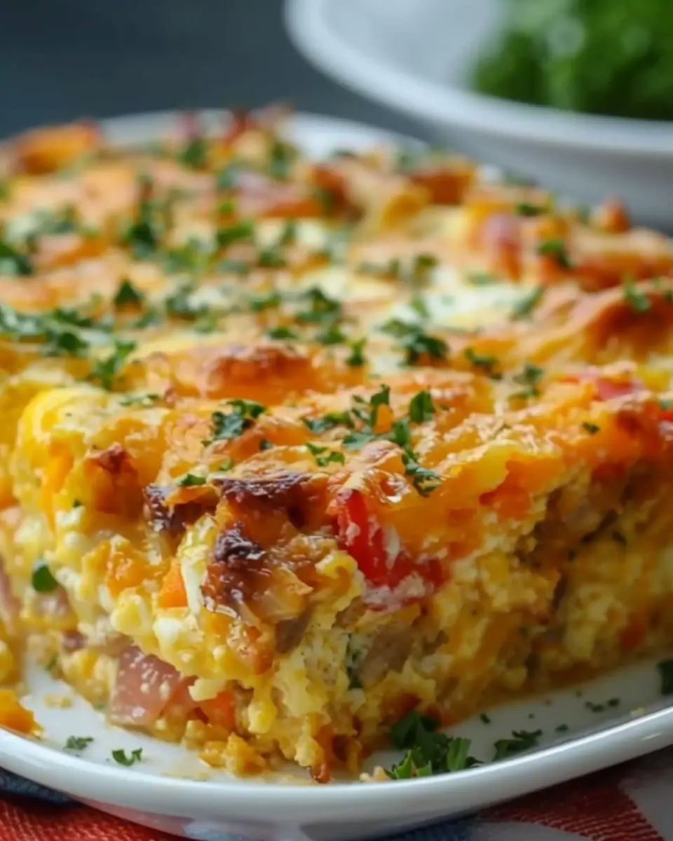 Ultimate Overnight Breakfast Casserole with Turkey Bacon and Chicken Ham