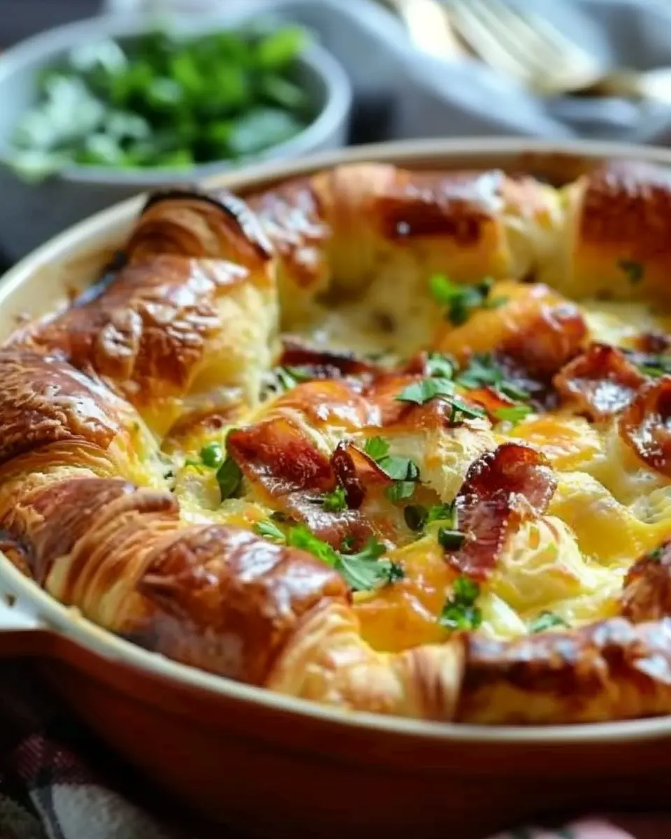 Irresistible Overnight Croissant Breakfast Casserole with Turkey Bacon and Chicken Ham You’ll Crave Again