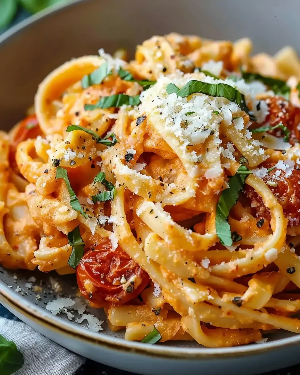 The Best Creamy Garlic Tomato Pasta with Turkey Bacon Delight