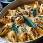 Pumpkin & Gouda Stuffed Shells in Brown Butter Sage Alfredo Sauce