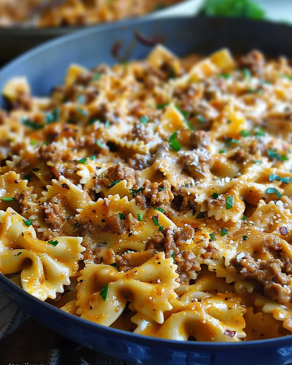 Cajun Cream Cheese Alfredo Bowties with Spiced Ground Beef Delight
