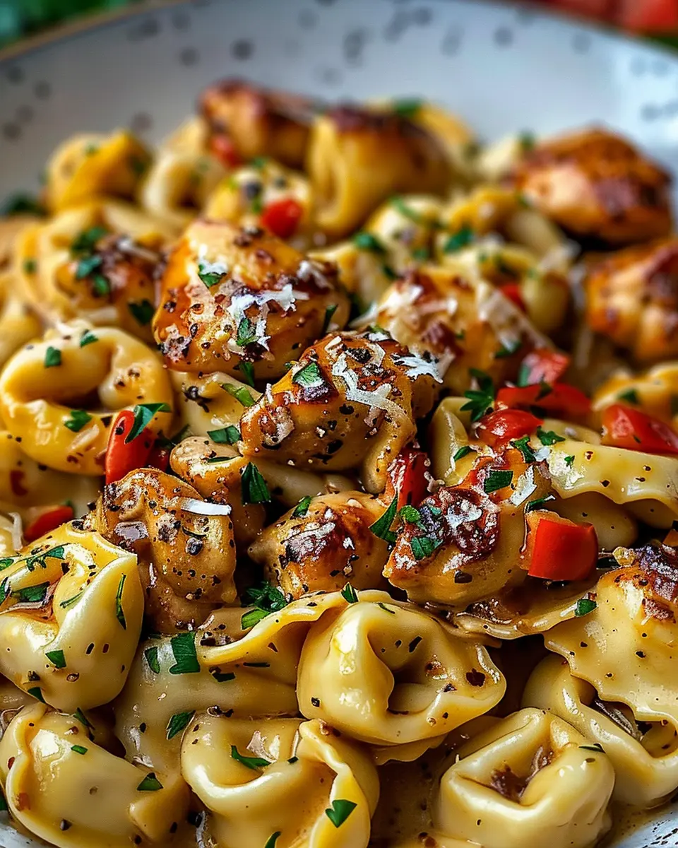 Cowboy Butter Garlic Chicken Tortellini with Juicy Fire-Roasted Red Peppers