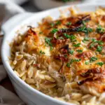 French Onion Chicken Orzo Casserole