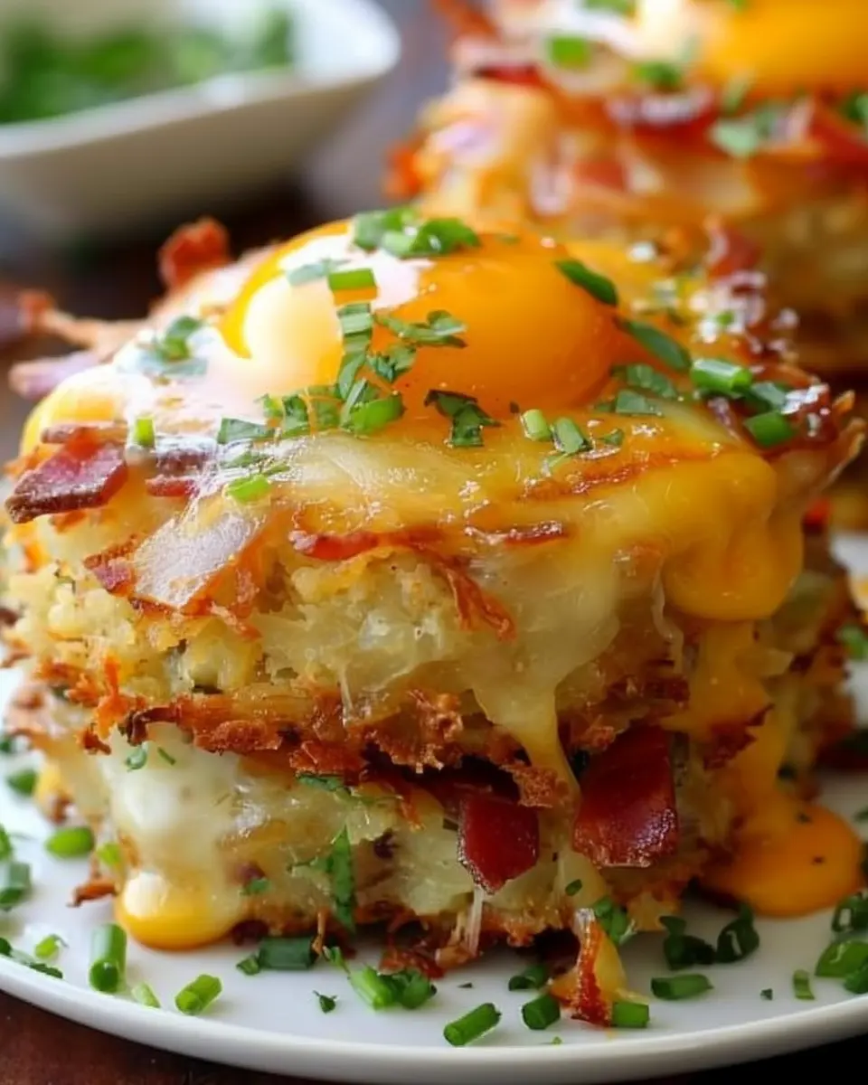 Hash Browns Breakfast Stacks with Turkey Bacon and Chicken Ham