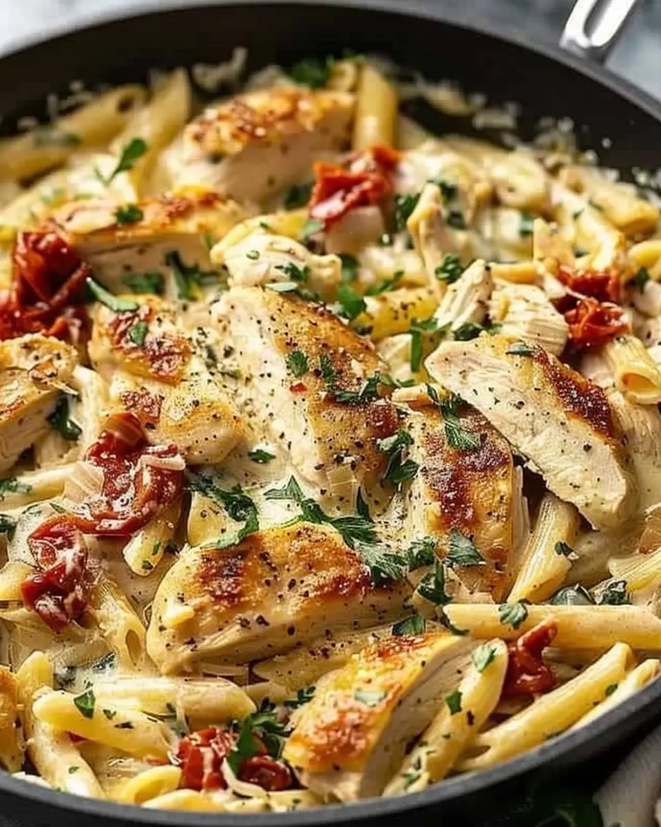 Simple Tuscan Chicken Pasta: Easy Recipe with Turkey Bacon Delight