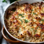 French Onion Chicken Orzo Casserole