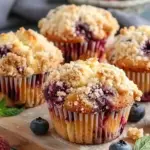 Muffins de Vainilla con Arándanos y Crumble