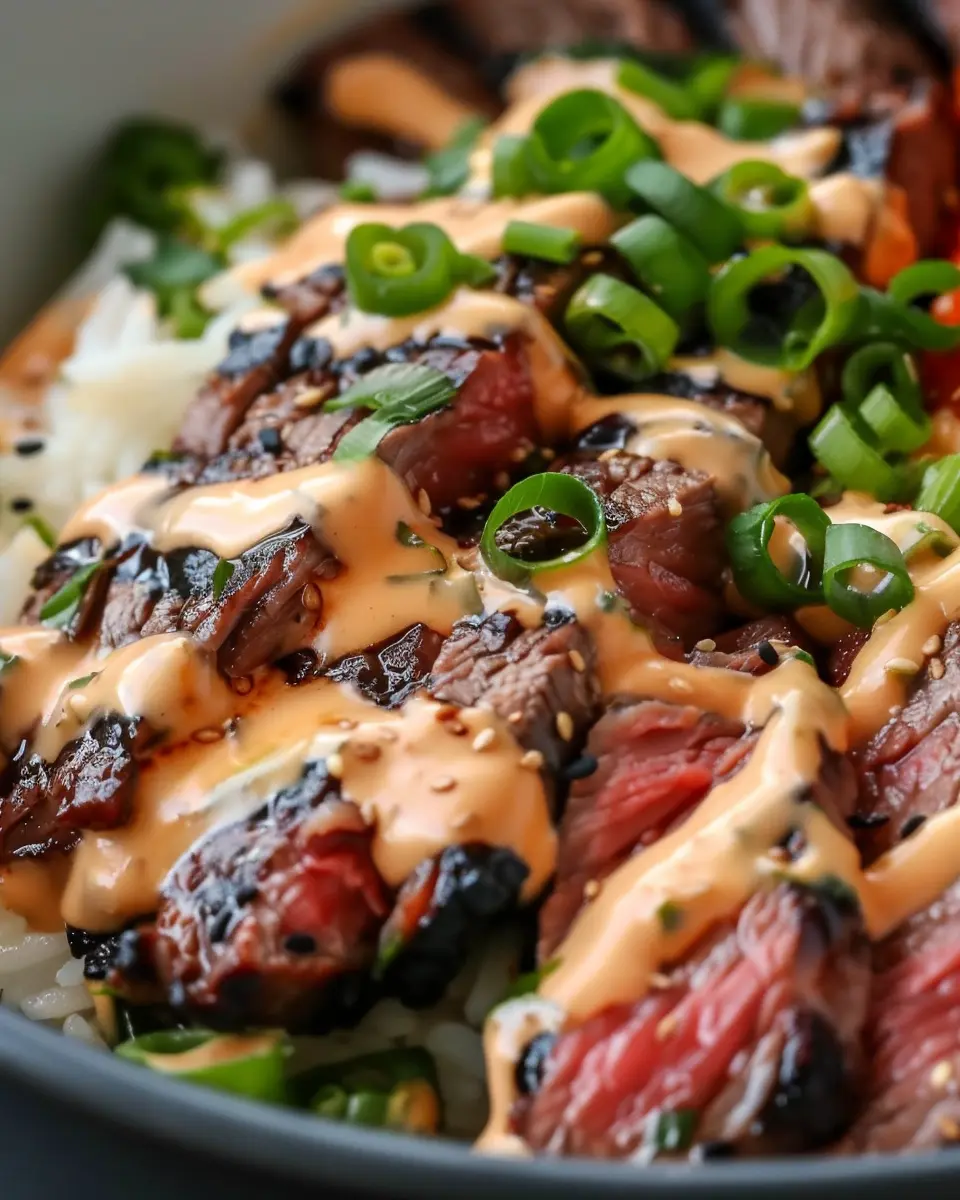 Korean BBQ Steak Rice Bowls: Easy with Spicy Cream Sauce